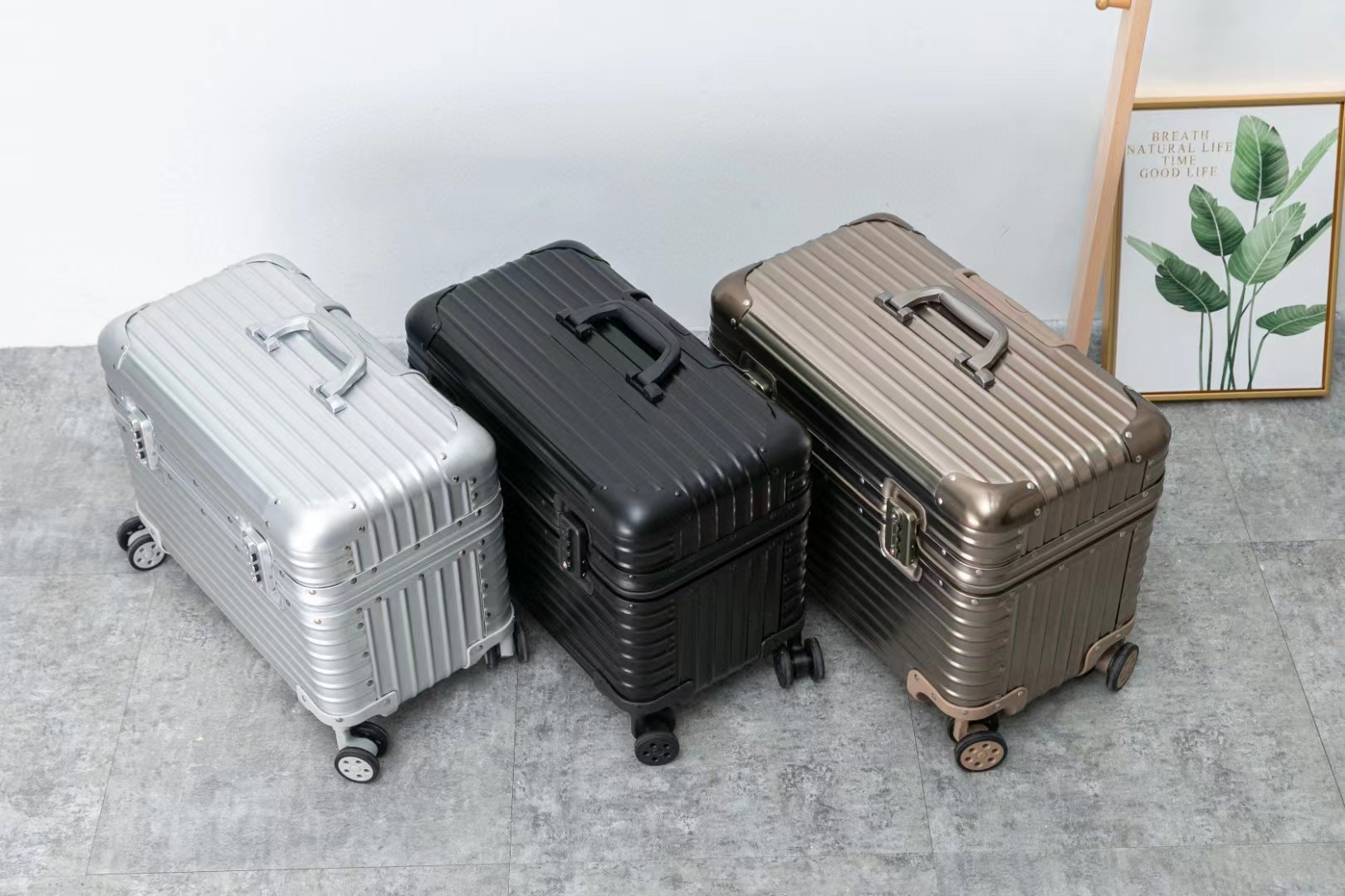 18 inch hoogwaardige aluminium trolleybagage koffer beveiliging combinatieslot draagbare koffer voor zakenreis